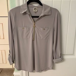 Ann Klein Gray 3/4 Sleeve Top M